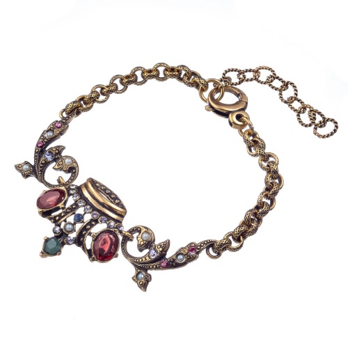 Браслет Alcozer&J, жемчуг,изумруд,гранат,сапфир,Swarovski, AL-B5025C золотистый