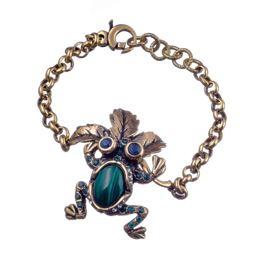 Браслет Alcozer&J, малахит, изумруд, сапфир, Swarovski, AL-B4897C золотистый
