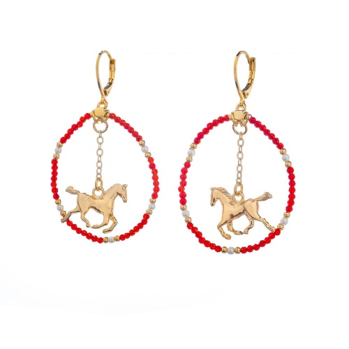Серьги Lanzerotti, Mustang, перламутр, кристаллы, подвеска-лошадь, LZ-25.11-349 красный
