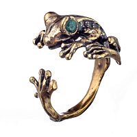 Кольцо Alcozer&J, лягушка с изумрудом, AL2602-A5535C золотистый