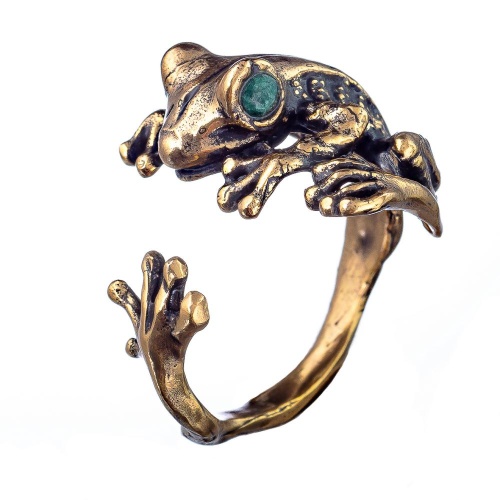 Кольцо Alcozer&J, лягушка с изумрудом, AL2602-A5535C золотистый