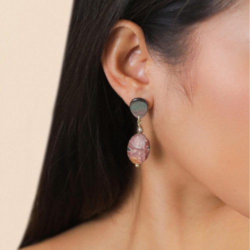 Серьги Nature Bijoux, L'ile Rousse, перламутр, жемчуг, яшма "Пикассо", NB25.2-12-90423 коричневый фото 3