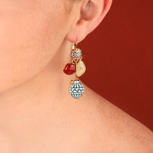 Серьги TARATATA, Antique, с цветной смолой, рисунками и сердоликом, TT-H25-07759-20M золотистый фото 2
