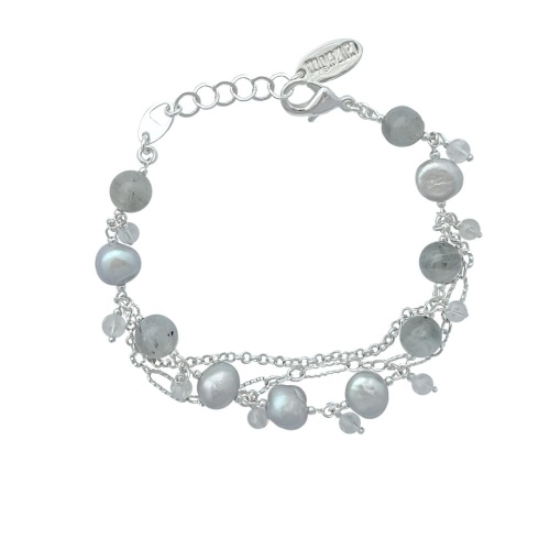 Браслет Lanzerotti, Gelido, с жемчугом, лабрадоритом и кристаллами, LZ-25.02-008 серый