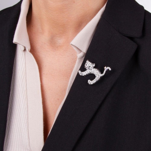 Брошь Moon Paris, Nord, кошка, с кристаллами, MoS-22.03-043 серебристый фото 2