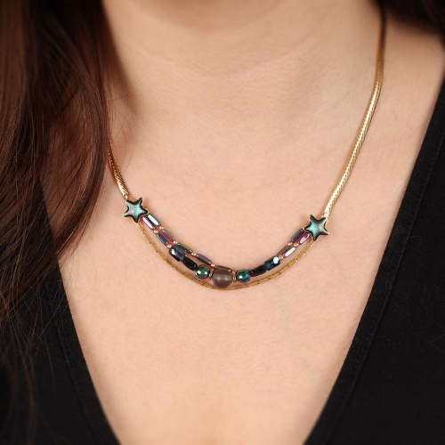 Колье TARATATA, Clair de lune, со смолой,бусинами и слюдяной пудрой, TT-H24-04106-207 зеленый фото 4