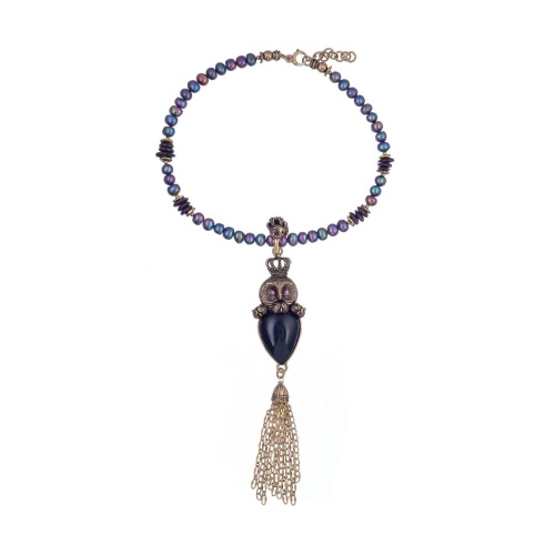 Колье Alcozer&J, обсидиан, жемчуг, гранат, Swarovski, AL2411-C218AF24 золотистый