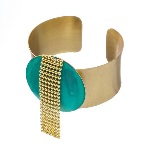 Браслет Katerina Vassou, Amora, кафф, со вставкой в форме диска, бусины, KV23-307634 бирюзовый
