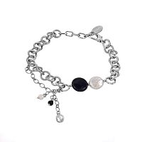 Браслет Lanzerotti, Pianoforte, жемчуг, оникс, хрусталь, перламутр, LZ-25.12-376 серебристый