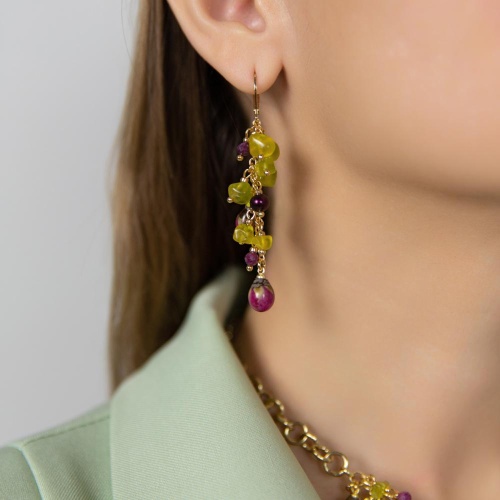 Серьги Lanzerotti, Erbario, с жадом, жемчугом, рубином и розами, LZ-26.02-062 зеленый фото 2