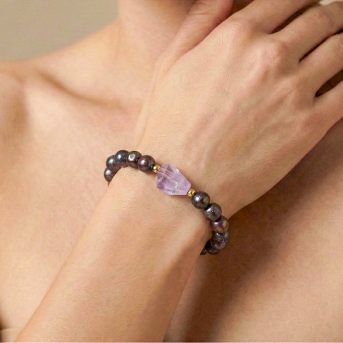 Браслет Nature Bijoux, Belle de nuit, стрейч, с жемчугом и аметистом, NB26.2-13-44711 бордовый фото 2