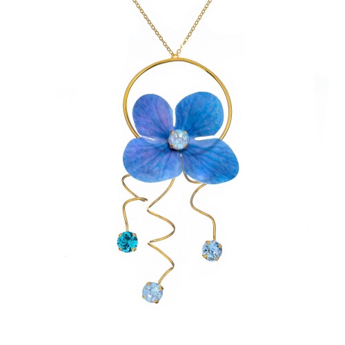 Колье Catherine Bijoux, Primrose and crystals, с цветком и кристаллами, CB26.1-5626AG голубой