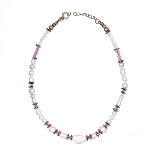 Колье Alcozer&J, жемчуг, турмалин, пералумтр, AL2502-C88LC24 белый
