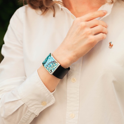 Браслет Fiore Luna на кожаном черном ремешке, CB00230-13 BL/S фото 2