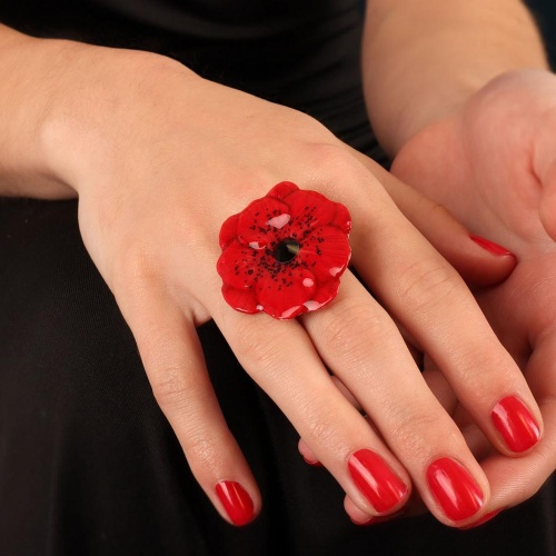 Кольцо TARATATA, Joli coquelicot, разъемное, с цветной смолой и кристаллом, TT-T24-08421-103 красный фото 5