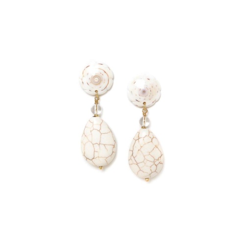 Серьги Nature Bijoux, Pondichery, ракушка, горный хрусталь, говлит, NB24.1-12-79257 белый