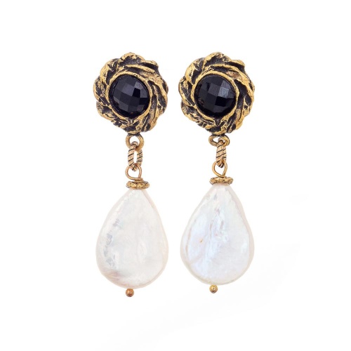 Серьги Alcozer&J, с ониксом и жемчугом, AL-O68DE22-R золотистый