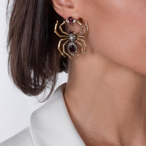Серьги Alcozer&J, паук с гранатом, жемчугом и Swarovski, AL2312-OP5551C золотистый фото 2