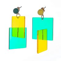 Серьги Moon Paris, Ultra, асимметрия, объемные с квадратами, MU-23.04-011 зеленый