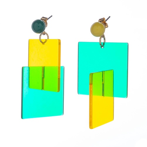 Серьги Moon Paris, Ultra, асимметрия, объемные с квадратами, MU-23.04-011 зеленый