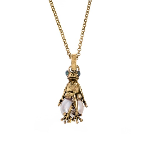 Колье Alcozer&J, лягушка с бусиной майорка и изумрудом, AL2602-C5533C золотистый