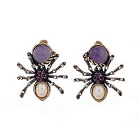 Серьги Alcozer&J, паук, аметист, жемчуг, гранат, Swarovski, AL2411-O138BI24 золотистый