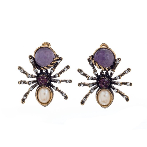 Серьги Alcozer&J, паук, аметист, жемчуг, гранат, Swarovski, AL2411-O138BI24 золотистый