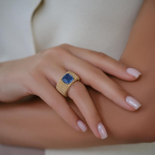 Кольцо Estrosia, с сапфировым кристаллом, ES-ANEQ13-2A синий, 17,5 фото 2