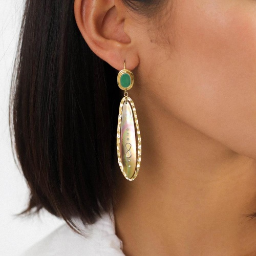 Серьги Franck Herval, Colombine, авантюрин, перламутр,кристаллы Swarovski, FH24.1-12-68764 золотистый фото 3