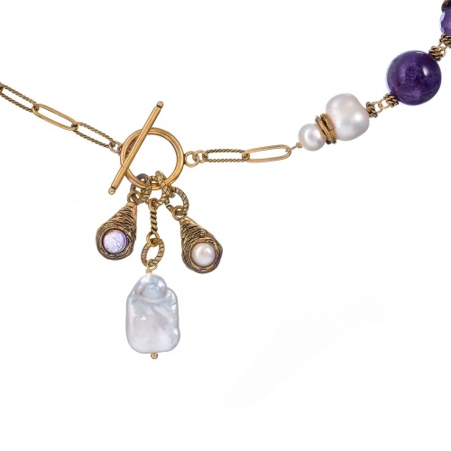 Колье Alcozer&J, с жемчугом и аметистом, AL-C48FX23-R фиолетовый фото 2