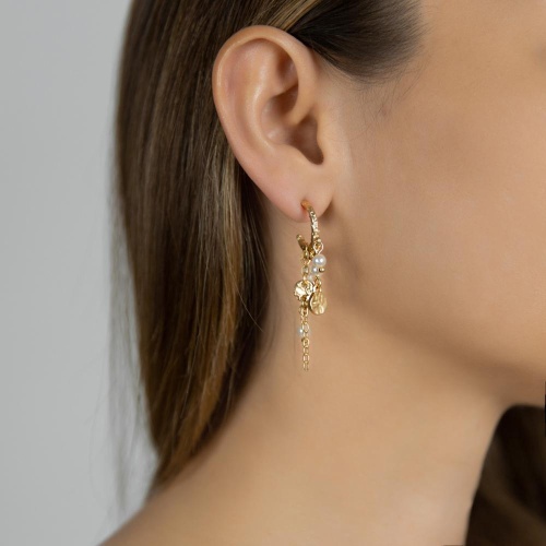 Серьги Dansk Copenhagen, Audrey, полукольца с жемчугом и цепью, DNSK26.1-3C2507006 золотистый фото 2