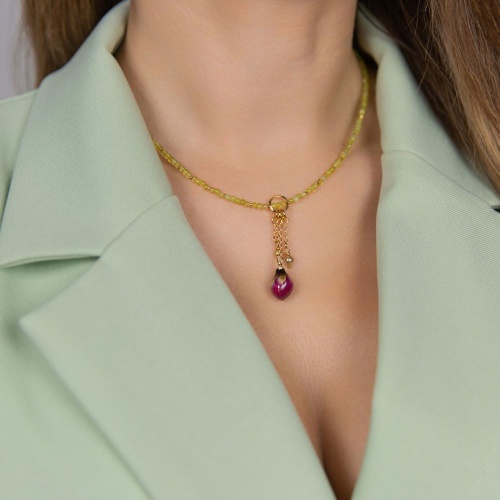 Колье Lanzerotti, Erbario, с пренитом, перламутром и бутоном розы, LZ-26.02-038 зеленый фото 3