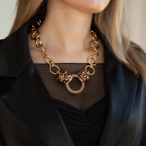 Колье Polina Firenze, ягуар с кристаллами и эмалью, PF25.2-PE4401 коричневый фото 4