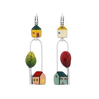 Серьги TARATATA, Mon ptit village, асимметрия, цветная смола, узоры, TT-H25-03715-10M серебристый