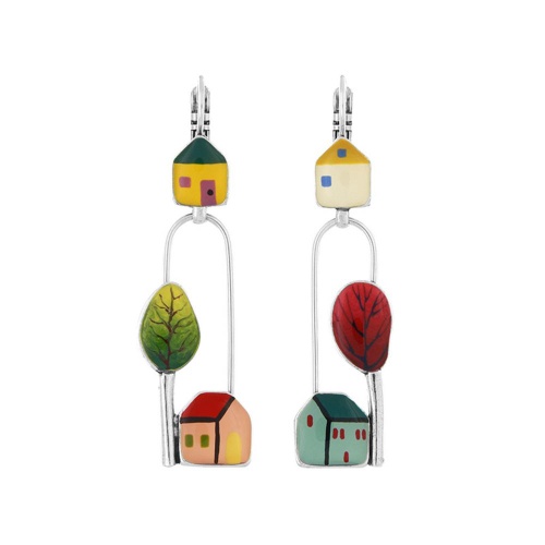 Серьги TARATATA, Mon ptit village, асимметрия, цветная смола, узоры, TT-H25-03715-10M серебристый