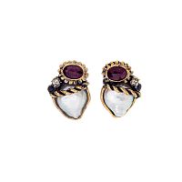 Серьги Alcozer&J, жемчуг, гранат, сапфир, Swarovski, AL2502-O78IG24 белый