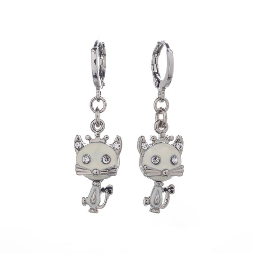 Серьги Lanzerotti, Cuori, подвеска-кот, кристаллы, эмаль, LZ-24.02-131 серебристый