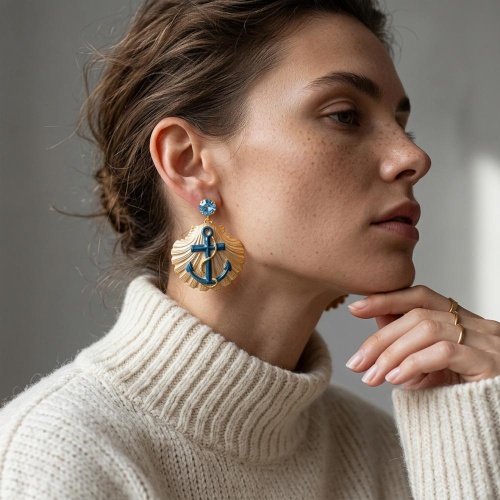 Серьги Celeste G, с ракушкой и кристаллом Swarovski, CS26.1-652 синий фото 2