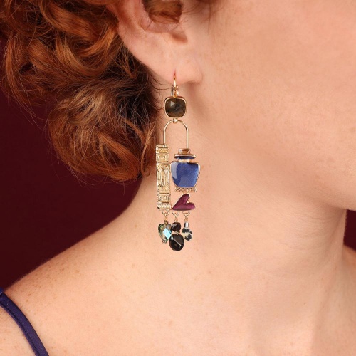 Серьги TARATATA, Magic, асимметрия,вискозная нить, яшма, шпинель, TT-W25-09792-20M золотистый фото 2