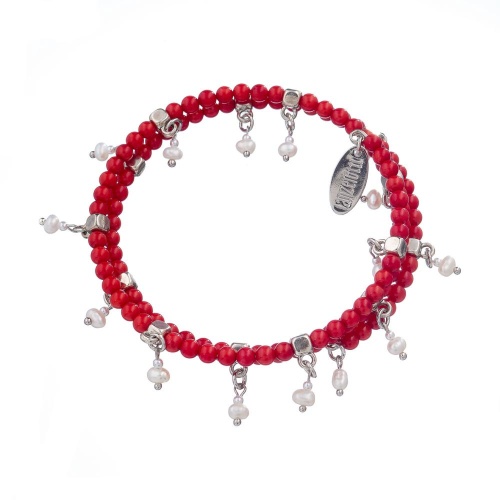 Браслет Lanzerotti, Crespino, пружина, с кораллом и жемчугом, LZ-23.05-228 красный