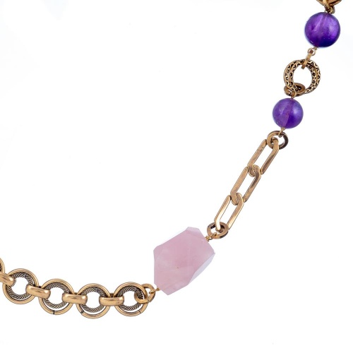 Колье Alcozer&J, с розовым кварцем и аметистом, AL-C58KM25-R фиолетовый фото 2