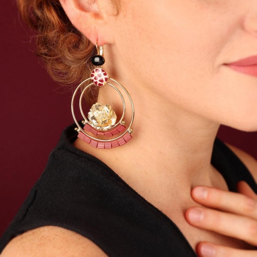 Серьги TARATATA, Magnolia, смола, золотая краска, стеклянные бусины, TT-H25-08773-208 коричневый фото 2