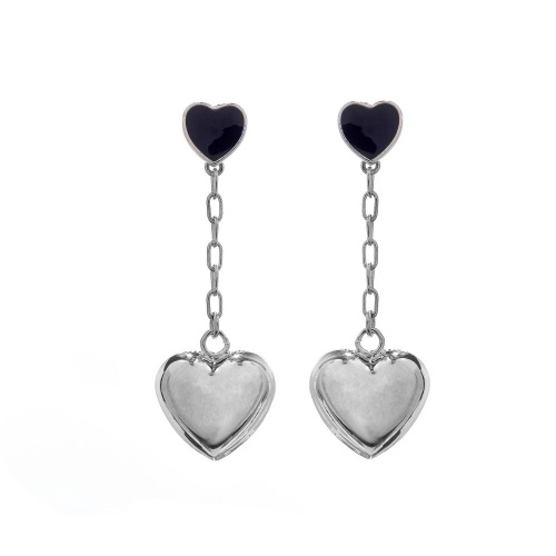 Серьги Lanzerotti, Pianoforte, с сердцем и черной эмалью, LZ-26.01-021 серебристый