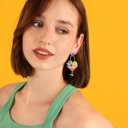 Серьги TARATATA, Cocktail, асимметричные, с цветной смолой,бусинами, TT-E24-05945-10M серебристый фото 2