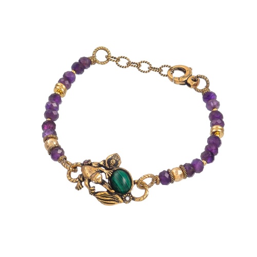 Браслет Alcozer&J, аметист, малахит, гранат, жемчуг, AL-B58CY25-R фиолетовый