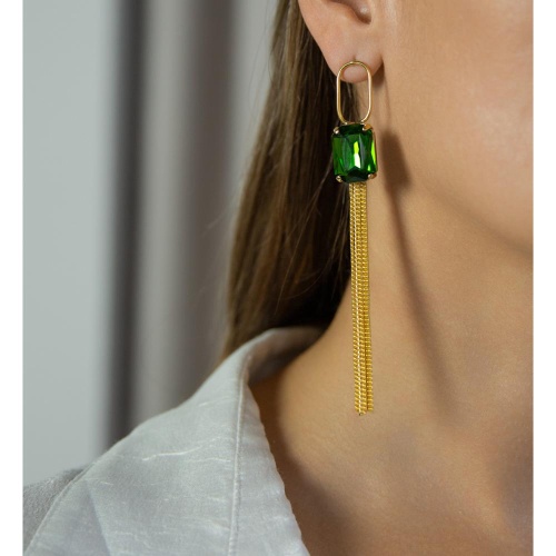 Серьги Catherine Bijoux, Crystal diva, с кристаллом и цепями, CB25.1-5279FG зеленый фото 2