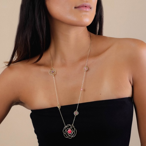 Колье Franck Herval, Camelia, кристаллы Swarovski, цветная эмаль,кварц, FH24.2-15-64222 золотистый фото 3