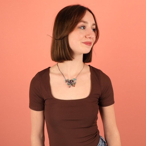 Колье TARATATA, Papong, смола, бусины, стразы, тигровый глаз, TT-E24-11120-10M серебристый фото 6