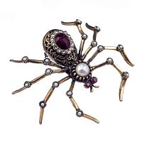 Брошь Alcozer&J, паук, жемчуг,гранат, кристаллы Swarovski, AL-S4605C золотистый