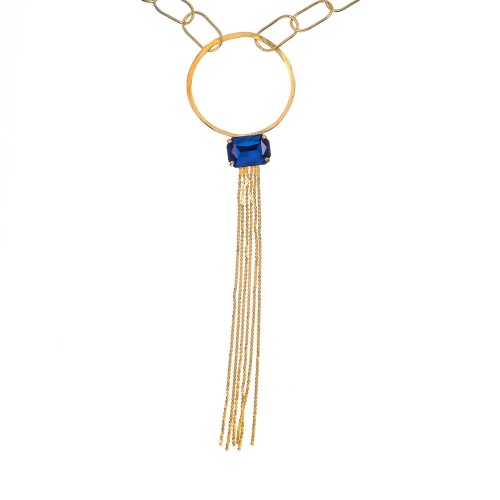 Колье Catherine Bijoux, Crystal diva, с кристаллом и цепями, CB25.1-5280AG синий фото 2